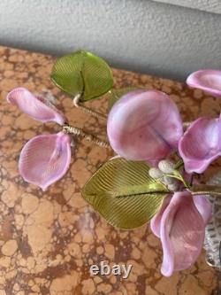 Vintage Murano-style Glass Flower Lamp Mid-century Italian Art Pink & Green Cal