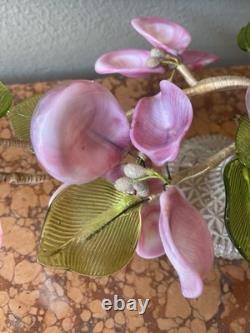 Vintage Murano-style Glass Flower Lamp Mid-century Italian Art Pink & Green Cal
