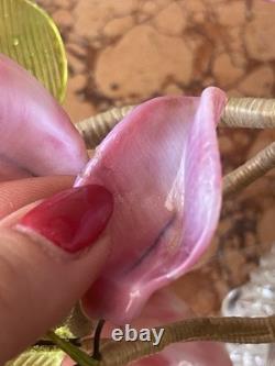 Vintage Murano-style Glass Flower Lamp Mid-century Italian Art Pink & Green Cal