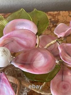 Vintage Murano-style Glass Flower Lamp Mid-century Italian Art Pink & Green Cal