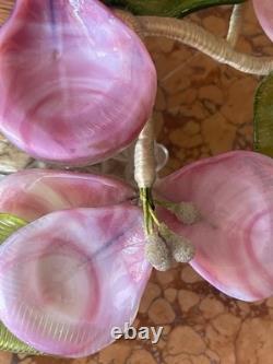 Vintage Murano-style Glass Flower Lamp Mid-century Italian Art Pink & Green Cal