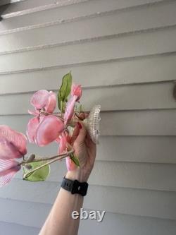 Vintage Murano-style Glass Flower Lamp Mid-century Italian Art Pink & Green Cal