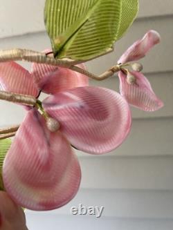 Vintage Murano-style Glass Flower Lamp Mid-century Italian Art Pink & Green Cal