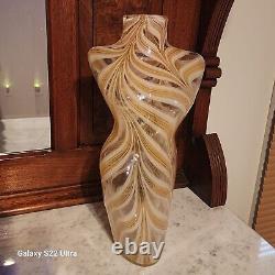 Vintage Murano style Pulled Feather Glass Female Torso Beige & White 14 tall