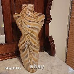 Vintage Murano style Pulled Feather Glass Female Torso Beige & White 14 tall