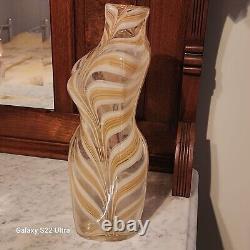 Vintage Murano style Pulled Feather Glass Female Torso Beige & White 14 tall