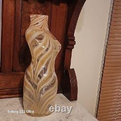 Vintage Murano style Pulled Feather Glass Female Torso Beige & White 14 tall