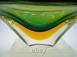 Vintage Murano uranium glass freeform bowl Flavio Poli Seguso Vetri d'Arte 1950s