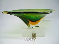 Vintage Murano uranium glass freeform bowl Flavio Poli Seguso Vetri d'Arte 1950s