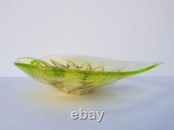 Vintage Murano uranium glass heart shaped bowl with cream center and avventurina