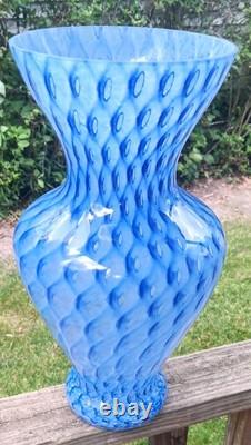 Vintage Murrina Scale Blue Large Murano Glass Vase 14.5 Tall