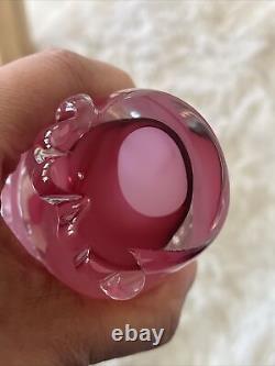 Vintage Oball Murano Glass Art Pink Owl Paperweight Sculpture