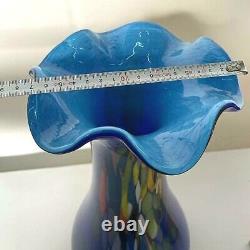 Vintage Ocean Blue Murano Art Glass Vase Abstract Glassware Made in Italy