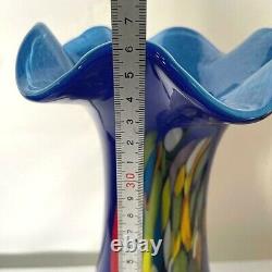 Vintage Ocean Blue Murano Art Glass Vase Abstract Glassware Made in Italy