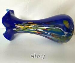 Vintage Ocean Blue Murano Art Glass Vase Abstract Glassware Made in Italy