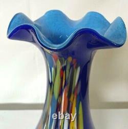 Vintage Ocean Blue Murano Art Glass Vase Abstract Glassware Made in Italy