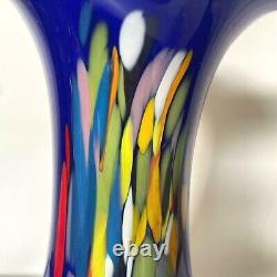 Vintage Ocean Blue Murano Art Glass Vase Abstract Glassware Made in Italy