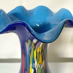 Vintage Ocean Blue Murano Art Glass Vase Abstract Glassware Made in Italy