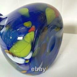 Vintage Ocean Blue Murano Art Glass Vase Abstract Glassware Made in Italy