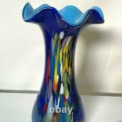 Vintage Ocean Blue Murano Art Glass Vase Abstract Glassware Made in Italy