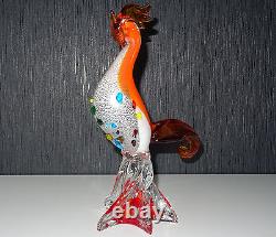 Vintage Old Tall Murano Glass Cock 1950 Multicolored Glass Statuette