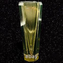 Vintage Olive Green Etched Merman Art Glass Vase 6T 3.5W