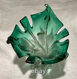 Vintage Original Used Murano Art Glass Vase Green Centrepiece MCM Italy Label
