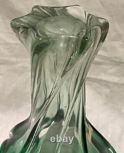 Vintage Original Used Murano Art Glass Vase Green Centrepiece MCM Italy Label