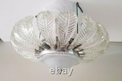 Vintage Ornate Pressed Glass Feather Leaf Ceiling Light Fixture Cover Murano