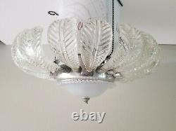 Vintage Ornate Pressed Glass Feather Leaf Ceiling Light Fixture Cover Murano