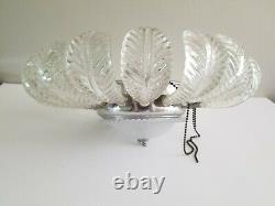 Vintage Ornate Pressed Glass Feather Leaf Ceiling Light Fixture Cover Murano