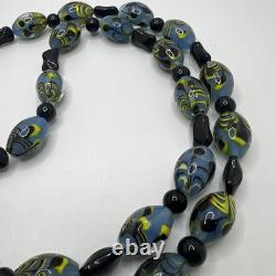 Vintage Oversized Long Murano Art Glass Beaded Necklace Estate Handmade 47