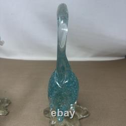 Vintage PAIR Of Hand Blown Green Art Glass Duck Italy Italian Murano Glass