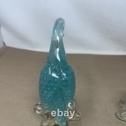 Vintage PAIR Of Hand Blown Green Art Glass Duck Italy Italian Murano Glass
