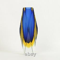 Vintage PICONE MURANO Sommerso Faceted Blue Yellow Italian Glass VASE & BOWL Set