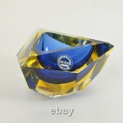 Vintage PICONE MURANO Sommerso Faceted Blue Yellow Italian Glass VASE & BOWL Set