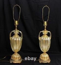 Vintage Pair Italian Murano Venetian Glass Table Lamp Barovier & Toso Gold Fleck