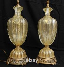 Vintage Pair Italian Murano Venetian Glass Table Lamp Barovier & Toso Gold Fleck