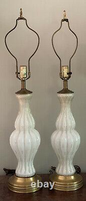 Vintage Pair Murano Barbini Bullicante White Gold Table Glass Lamps Aventurine