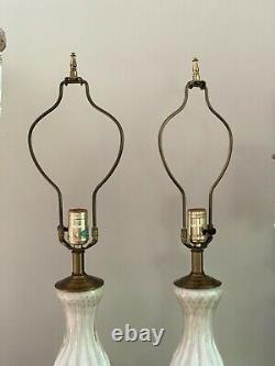 Vintage Pair Murano Barbini Bullicante White Gold Table Glass Lamps Aventurine
