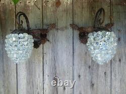 Vintage Pair Murano Hand Blown Glass Grape Wall Lights