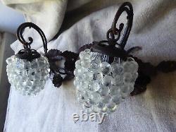 Vintage Pair Murano Hand Blown Glass Grape Wall Lights