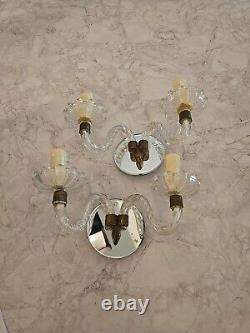 Vintage Pair Of Murano Glass Mirrored Sconce/Wall Lamp- Italian- Bronze Hardware