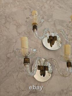 Vintage Pair Of Murano Glass Mirrored Sconce/Wall Lamp- Italian- Bronze Hardware