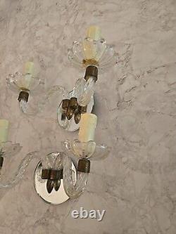 Vintage Pair Of Murano Glass Mirrored Sconce/Wall Lamp- Italian- Bronze Hardware