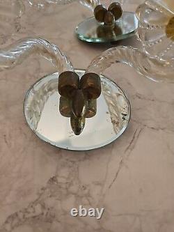 Vintage Pair Of Murano Glass Mirrored Sconce/Wall Lamp- Italian- Bronze Hardware