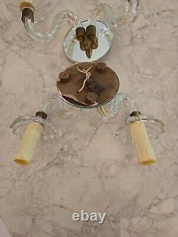 Vintage Pair Of Murano Glass Mirrored Sconce/Wall Lamp- Italian- Bronze Hardware