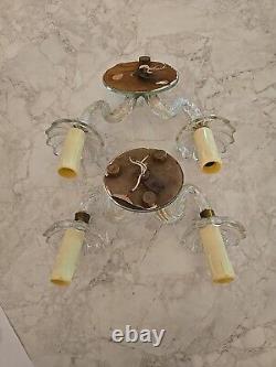 Vintage Pair Of Murano Glass Mirrored Sconce/Wall Lamp- Italian- Bronze Hardware