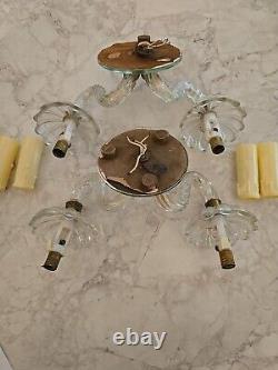 Vintage Pair Of Murano Glass Mirrored Sconce/Wall Lamp- Italian- Bronze Hardware