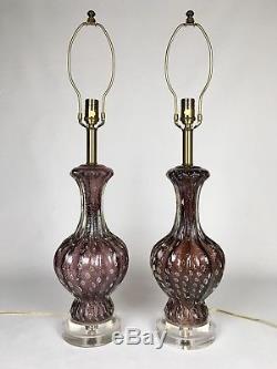 Vintage Pair Purple Eggplant Italian Murano Italy Glass Lamps Barovier Toso Sgnd